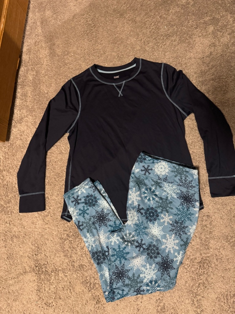 Navy Blue Long Sleeve Top with Light Blue Snowflake Pajama set by Cuddl Dudds